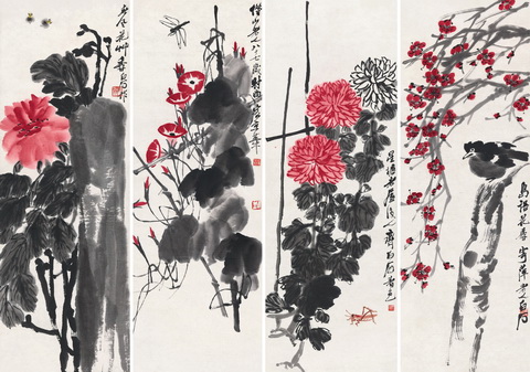 20140423 中國嘉德2014春拍推出齊白石專場 齊白石 花鳥四屏 .jpg