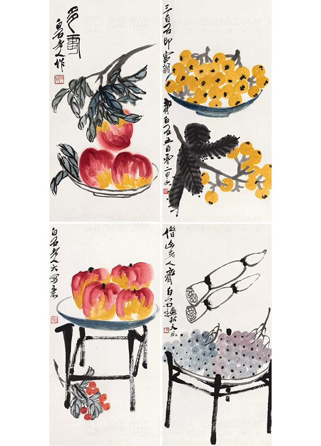 中國(guó)嘉德2019秋拍 | 畫(huà)壇獨(dú)步 歲歲平安——齊白石《花果四屏》